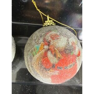 Vintage Style Santa Claus Frosted Glitter Christmas Ball Ornaments Set of 2